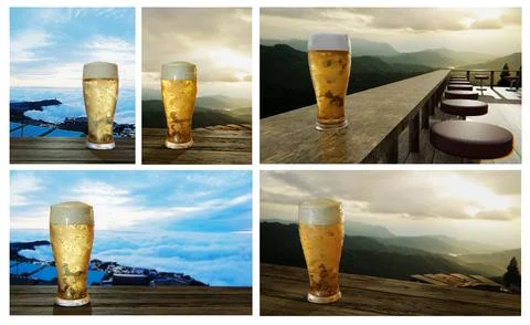 Set of Clear beer glass with full cold beer and foam at the mouth of the gl.. Stock Illustration