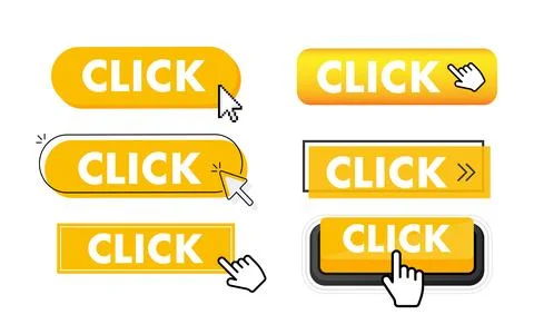 Set of Click button. Hand pointer clicking. Click web buttons Illustrazione stock