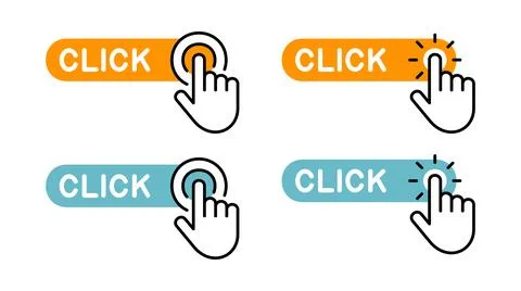 Set of Click here button with hand icon Stock Illustration