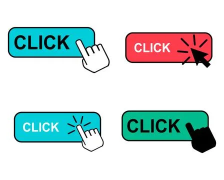 Set of Click here web button, internet flat pointer design, press link vector Illustrazione stock
