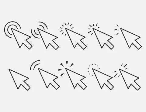 Set of Clicks icon. Cursor sign. Clicking Arrow, Mouse Cursor Symbol. Vector  Illustrazione stock
