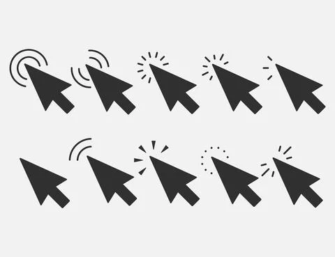 Set of Clicks icon. Cursor sign. Clicking Arrow, Mouse Cursor Symbol. Vector  Illustrazione stock