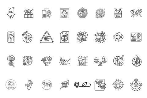 Set of climate change and global warming line icons Stock Illustration