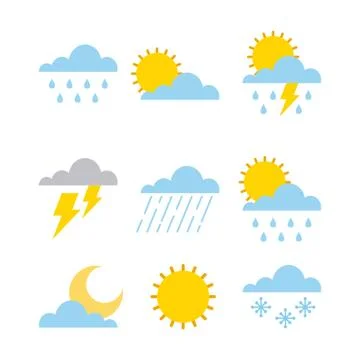 Set of climate  change clouds sun rain sky 스톡 일러스트