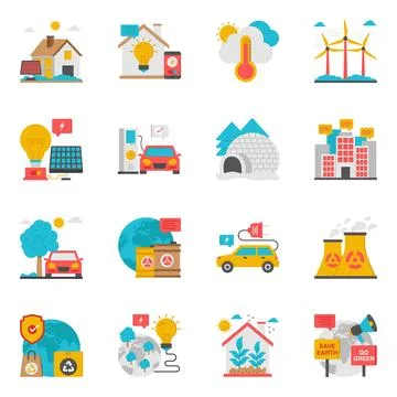 Set of Climate Change Flat Icons Stock Illustration