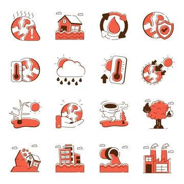 Set of Climate Change Flat Icons Stock Illustration