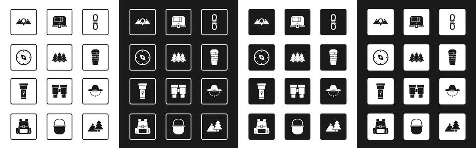 Set Climber rope, Forest, Compass, Location mountains, Sleeping bag, Rv Cam.. イラスト素材