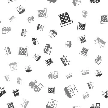 Set Climbing wall, Attraction carousel, Seesaw and Toy train on seamless pattern Stock Illustration