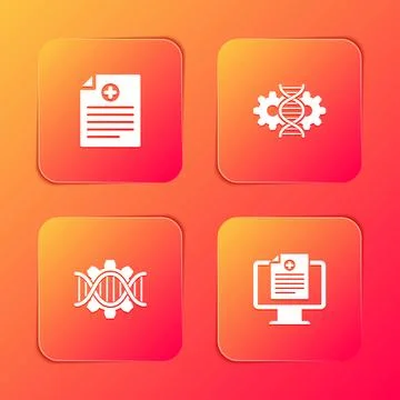 Set Clinical record, Gene editing, Genetic engineering and on monitor icon. V Stock Illustration
