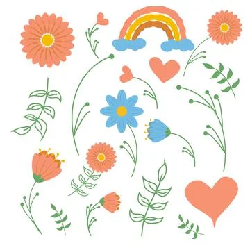 Set clipart elements Valentine's day in boho style. Bohemian romantic pattern 스톡 일러스트