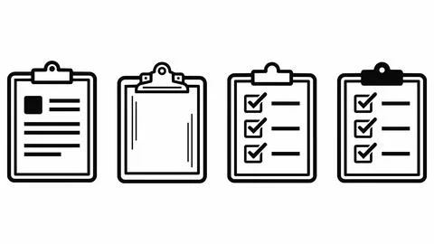 Set of clipboard checklist and document report icons with clipboard, checklis Stock Illustration