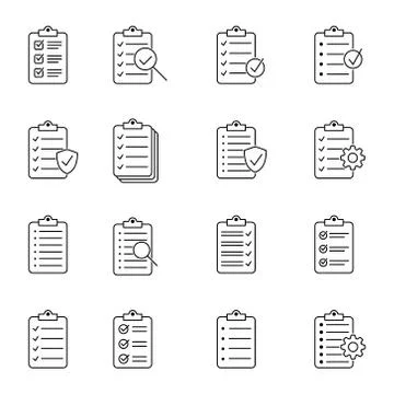 Set of clipboard with checklist icons, symbol for web site and app design. Stock Illustration