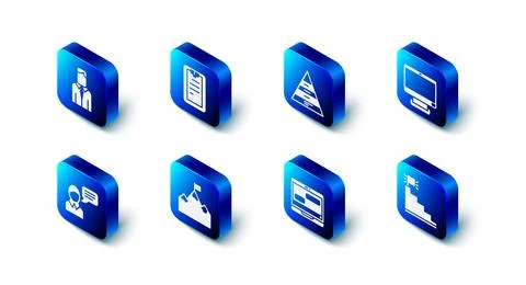 Set Clipboard with checklist, Pyramid chart infographics, Computer monitor,.. Illustrazione stock