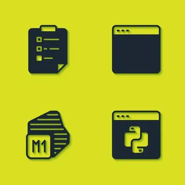 Set Clipboard with checklist, Python programming language, Processor and Browser Stock Illustration