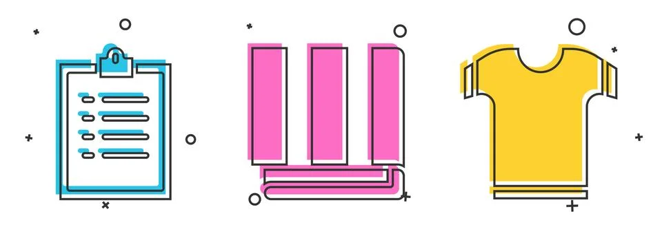 Set Clipboard with checklist, Towel stack and T-shirt icon. Vector イラスト素材