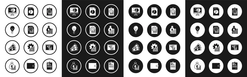 Set Clipboard with graph chart, Document, Light bulb concept of idea, Computer Stock Illustration