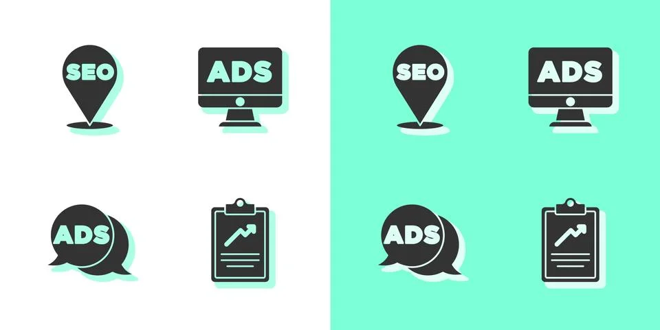 Set Clipboard with graph chart, SEO optimization, Advertising and icon. Vector Stock Illustration