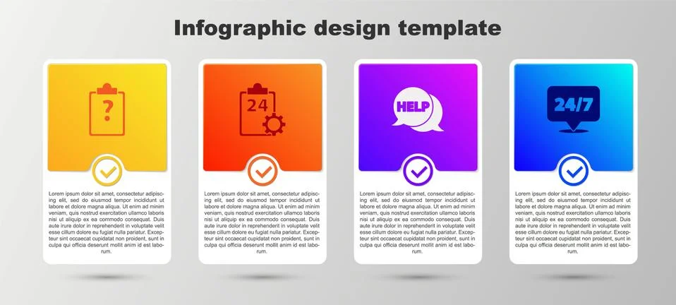 Set Clipboard with question marks, Checklist 24 hours service, Speech bubble Stock Illustration