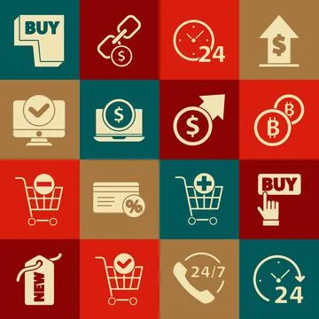 Set Clock 24 hours, Buy button, Cryptocurrency coin Bitcoin, Laptop with dollar Stock Illustration