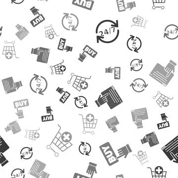 Set Clock 24 hours, Buy button, Online shopping on screen and Add to Shoppi.. Stock Illustration