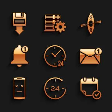 Set Clock 24 hours, , Calendar with check mark, New, email incoming message Illustrazione stock