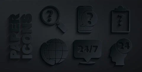 Set Clock 24 hours, Clipboard with question marks, Telephone support, Support Stock Illustration