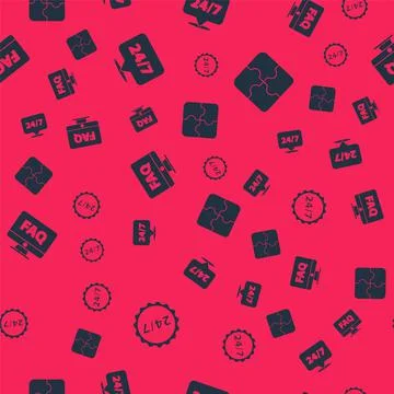 Set Clock 24 hours, , Computer monitor and FAQ and Piece of puzzle on seamless Stock Illustration