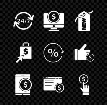 Set Clock 24 hours, Computer monitor with dollar, Price tag New, Tablet, On.. Stockillustratie