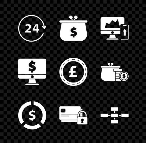 Set Clock 24 hours, Financial chart or graph on the computer monitor and mobile Stock-Illustration
