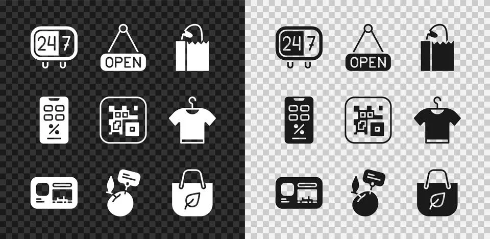 Set Clock 24 hours, Hanging sign with Open, Paper bag bread loaf, Identification イラスト素材