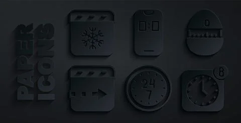 Set Clock 24 hours, Kitchen timer, Time flies on the clock, Alarm app mobile Stock Illustration