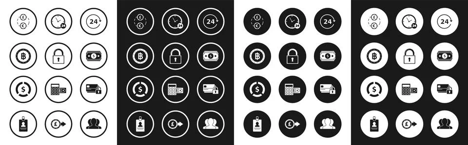 Set Clock 24 hours, Lock, Cryptocurrency coin Bitcoin, Money exchange, Stacks イラスト素材