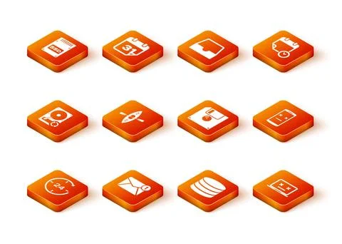 Set Clock 24 hours, New, email incoming message, Hard disk drive HDD sync r.. Stock Illustration
