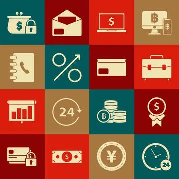Set Clock 24 hours, Reward for good work, Briefcase, Laptop with dollar symbol イラスト素材