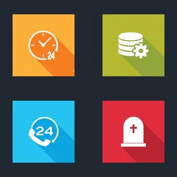 Set Clock 24 hours, Setting database server, Telephone support and Tombstone  스톡 일러스트