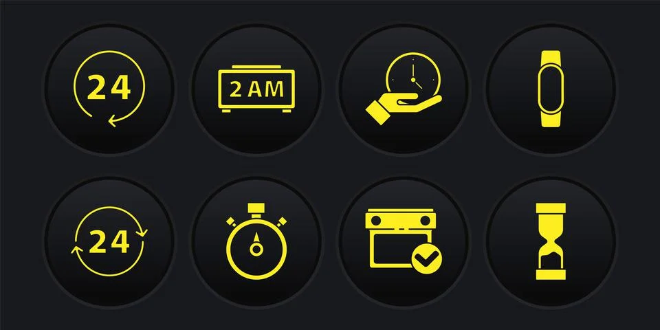 Set Clock 24 hours, Smartwatch, Stopwatch, Calendar with check mark, Digital Illustrazione stock