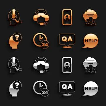 Set Clock 24 hours, Speech bubble chat, with text Help, Question and Answer イラスト素材