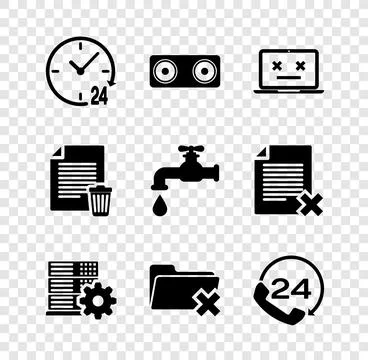 Set Clock 24 hours, Stereo speaker, Dead laptop, Server setting, Delete fol.. Stock Illustration