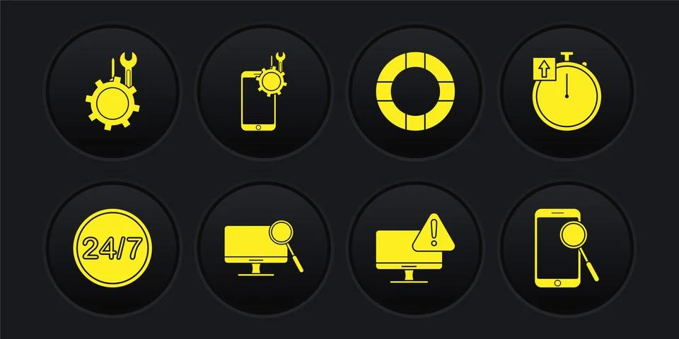 Set Clock 24 hours, Stopwatch, Computer monitor diagnostics, Monitor with イラスト素材