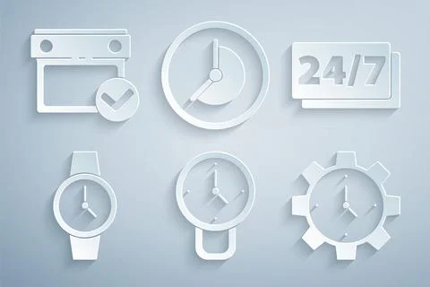 Set Clock, 24 hours, Wrist watch, Time Management, and Calendar with check mark Stock Illustration