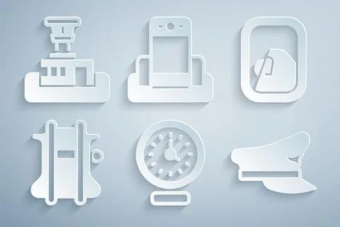 Set Clock, Airplane window, Parachute, Pilot hat, Metal detector airport and 스톡 일러스트