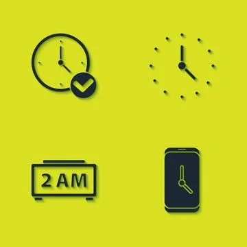 Set Clock, Alarm clock app mobile, Digital alarm and icon. Vector Illustrazione stock