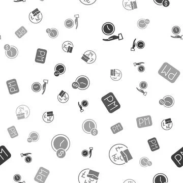 Set Clock, Always busy, Day time and Time is money on seamless pattern. Vector Ilustración de archivo