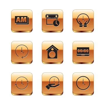 Set Clock AM, Retro wall watch, and Calendar and clock icon. Vector Stock Illustration