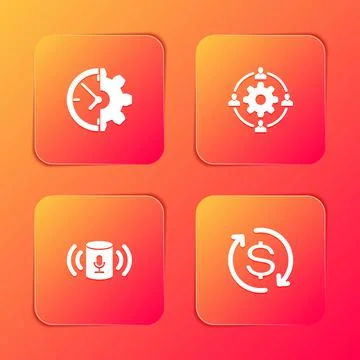 Set Clock and gear, Outsourcing concept, Voice assistant and Return of Stock Illustration