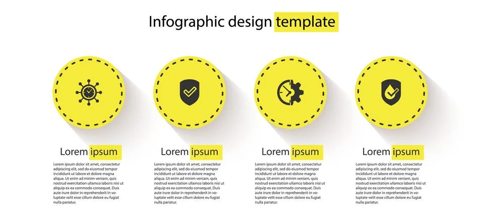 Set Clock and gear, Shield with check mark,  and Waterproof. Business infogra Illustrazione stock