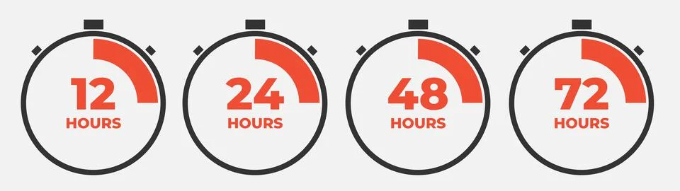 Set of clock arrow 12, 24, 36, 48, 72 hours in a flat design Stock Illustration