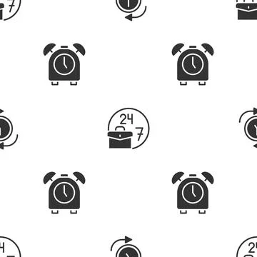 Set Clock with arrow, Always busy and Alarm clock on seamless pattern. Vector Ilustración de archivo