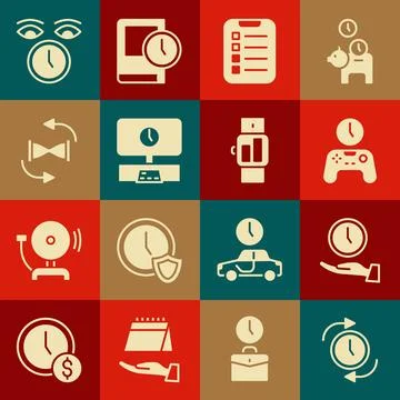 Set Clock with arrow, Gamepad of time, To do list or planning, Smart Tv, Ol.. Stock Illustration