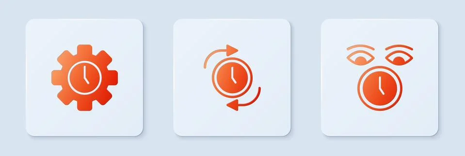 Set Clock with arrow, Time Management and . White square button. Vector Stock Illustration